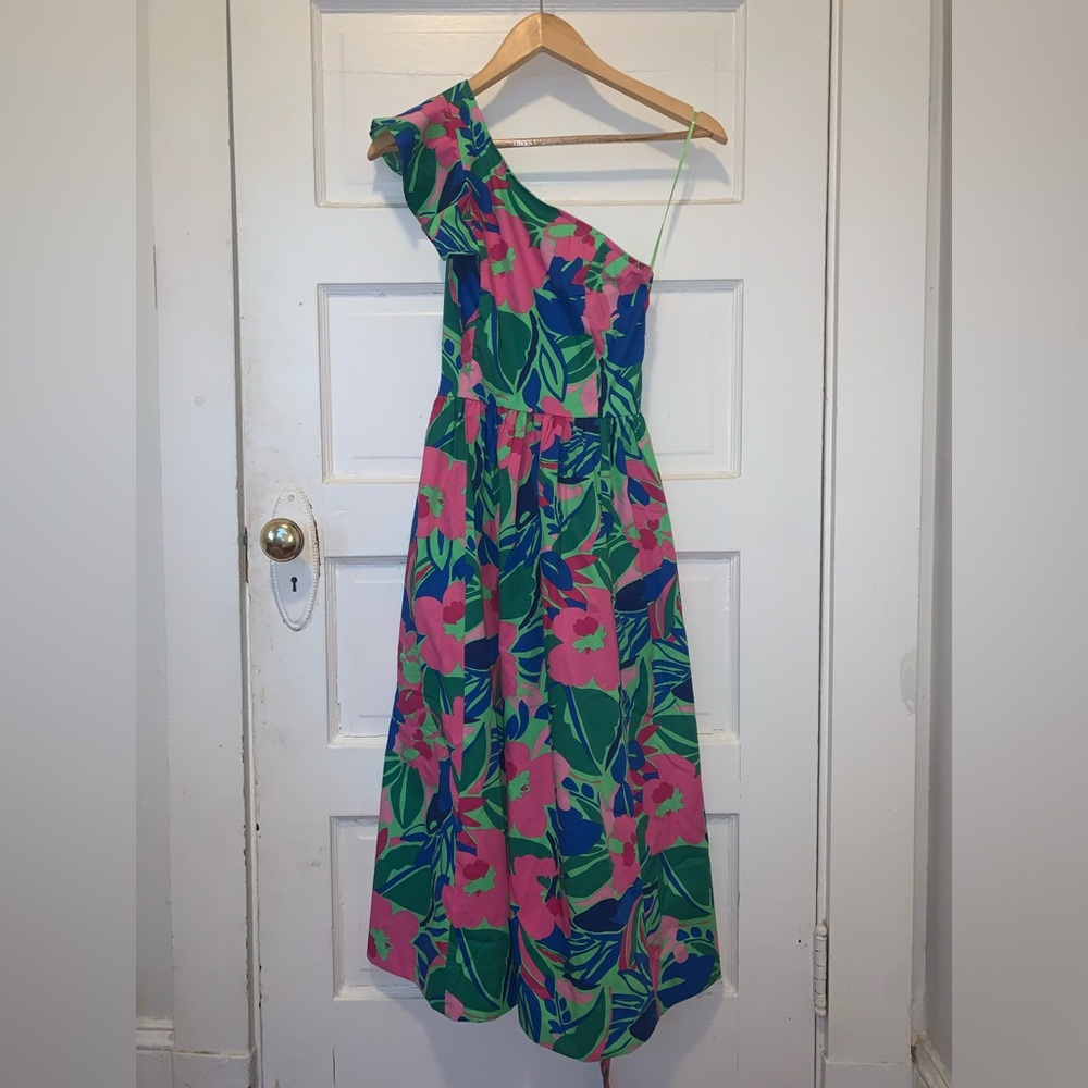 J Crew one shoulder floral dress pink blue and green size Small